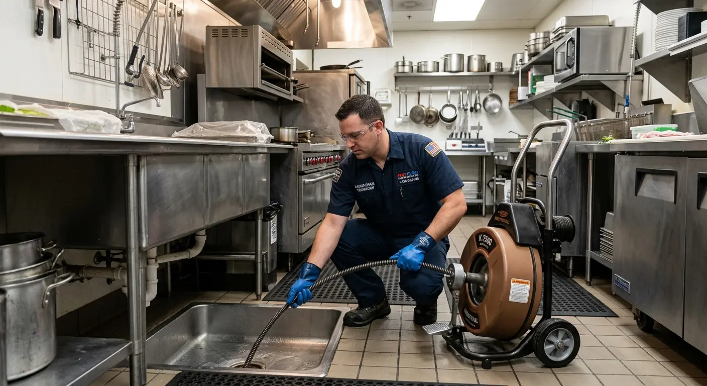 Commercial drain cleaning service in a restaurant kitchen in Morro Bay